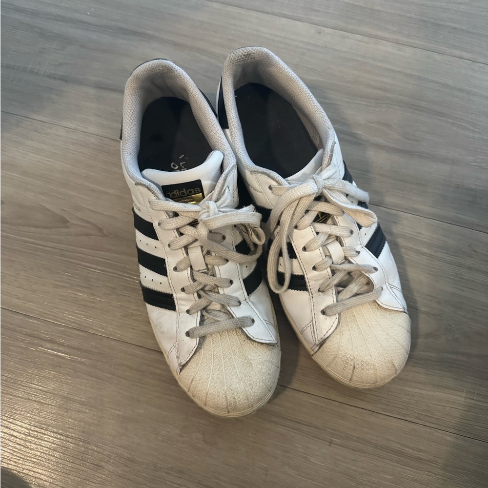 adidas White and Black Classic Shell-Toe Sneakers